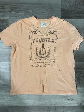 Modish Rebel Distressed Peach graphic 'Tequila' Graphic V‑Neck Shirt